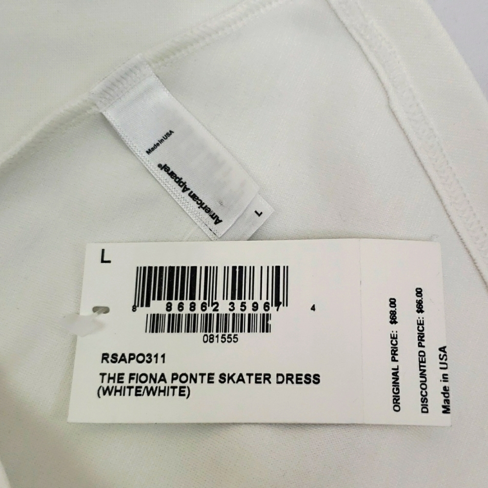 NWT White Fiona Ponte American Apparel Skater Dress Sheer Shoulders and Midrift - Picture 7 of 7